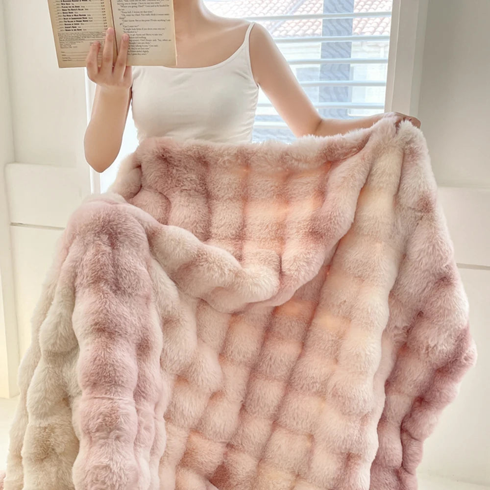 Faux Fur soft Throw Blanket warm winter Plush Bedspread on the bed plaid sofa cover Gradient blankets for living room bedroom