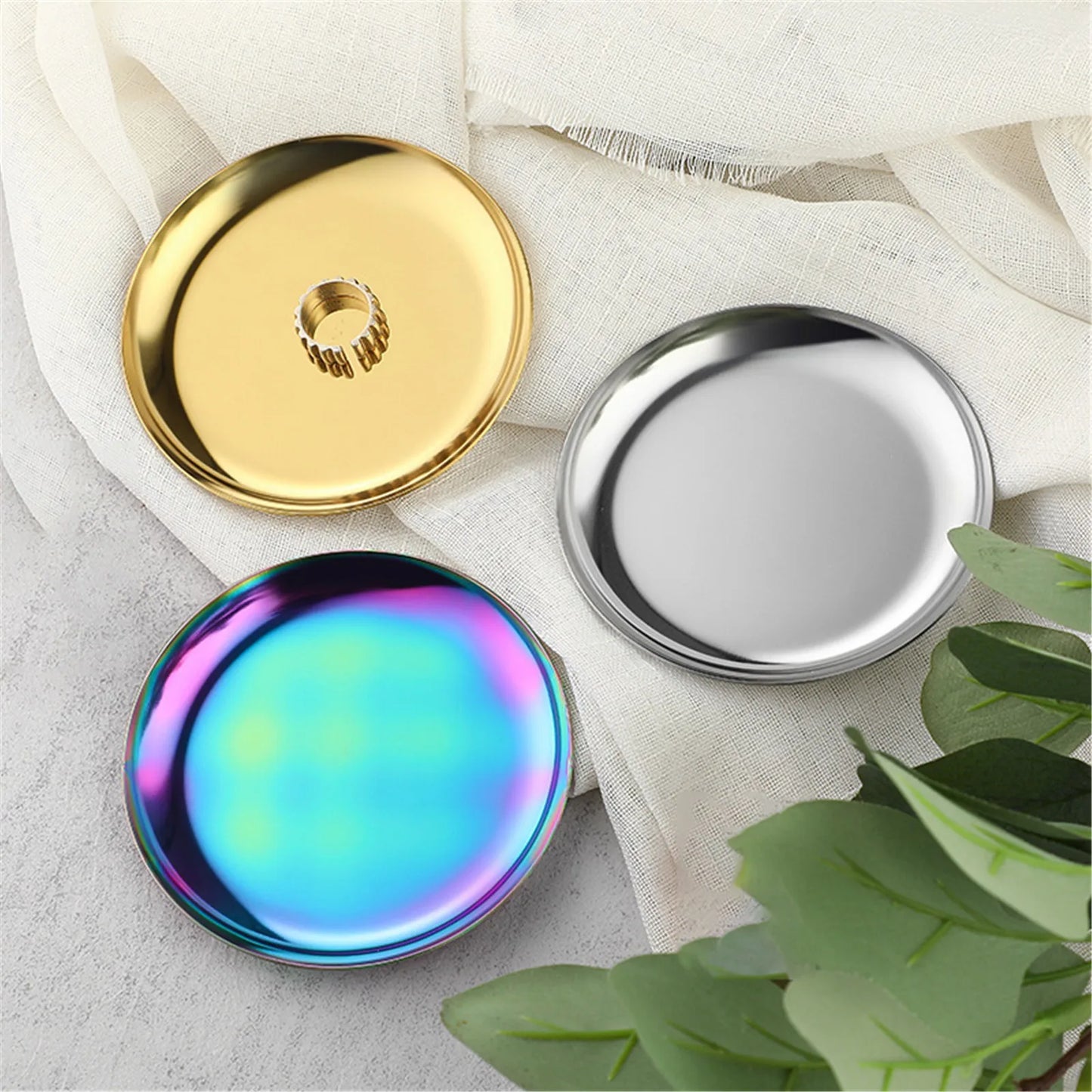 Light Luxury Storage Tray Stainless Steel Circular Small Jewelry Tray Dormitory Cosmetics Plate Decoration New Home Ornaments