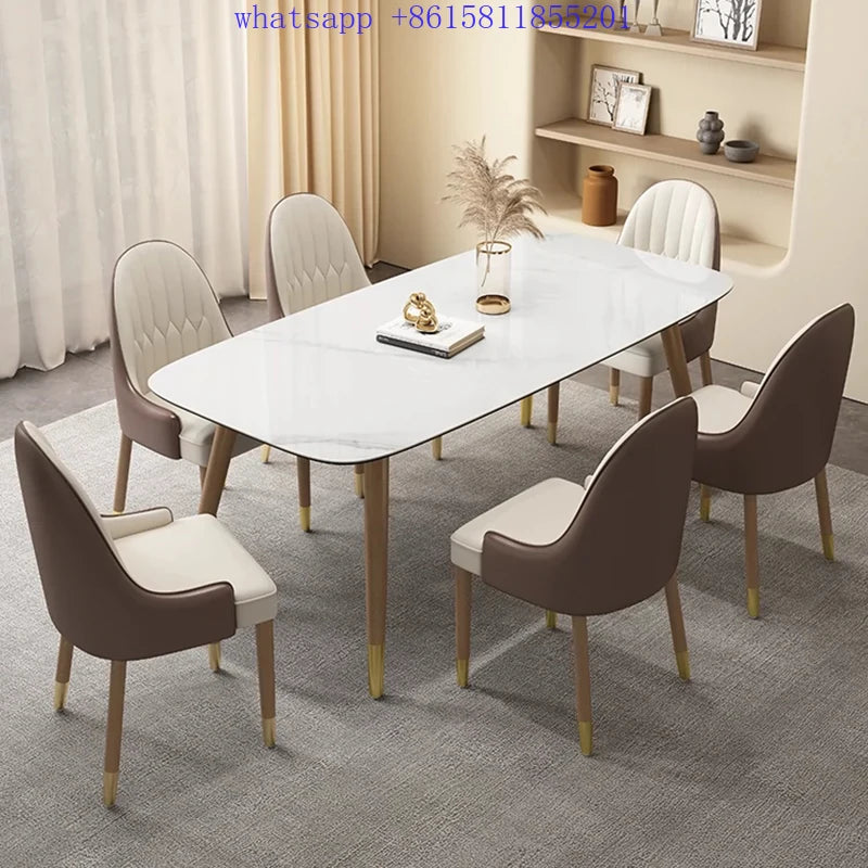 Modern luxury minimalist white dining table Large living room dining table chairs  mesa para cocina pequeña y sillas  롤테이블