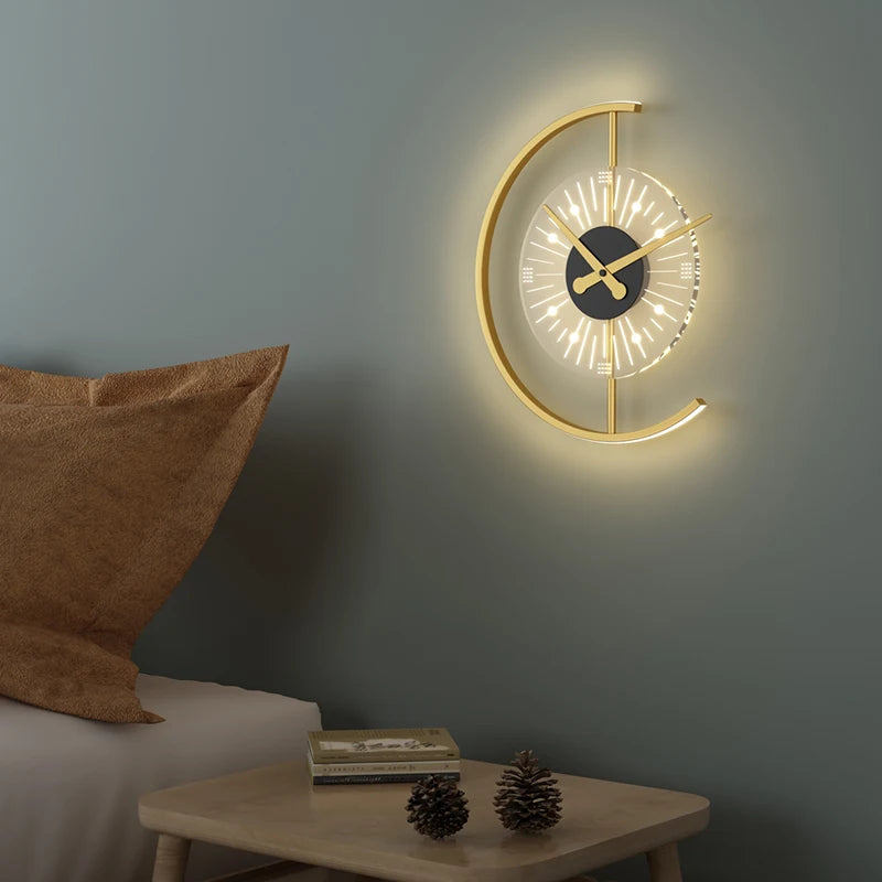 Modern light luxury wall lamp living room clock hanging wall decoration bedroom bedside Nordic fashion minimalist wall lamp