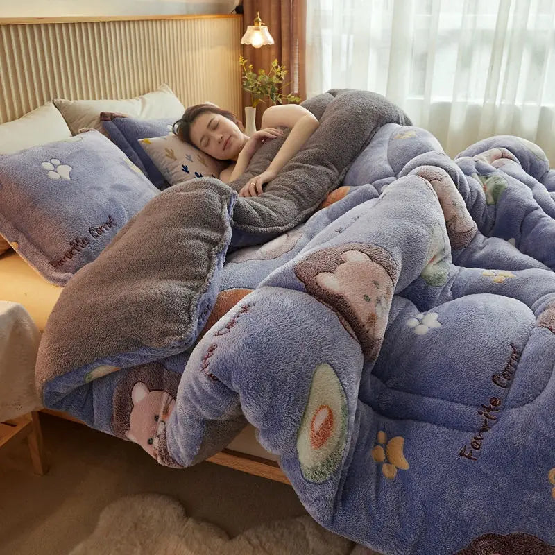 Thickened Winter Blanket Quilt Lamb Wool Double Layer Thick Warm Blanket 150/180/200 Comforter Throw Blankets for Beds