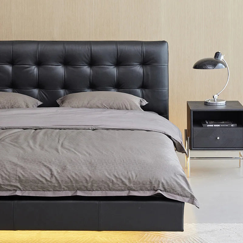 Genuine leather bed, home bedroom, master bedroom, high-end grand leather bed, modern and simple cowhide double suspended bed