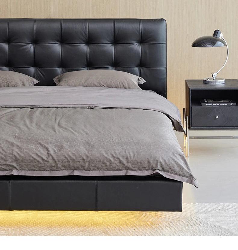 Genuine leather bed, home bedroom, master bedroom, high-end grand leather bed, modern and simple cowhide double suspended bed