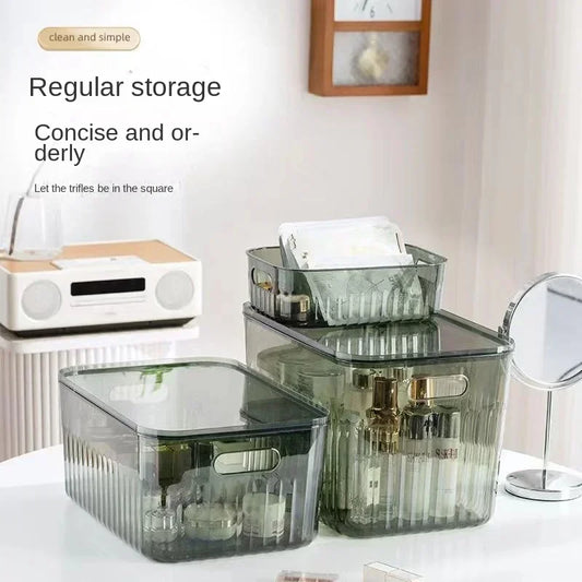 Light Luxury Desktop Cosmetic Plastic Drawer With Lid Wardrobe Sundries Toy Storage Box Transparent Storage Basket With Handle