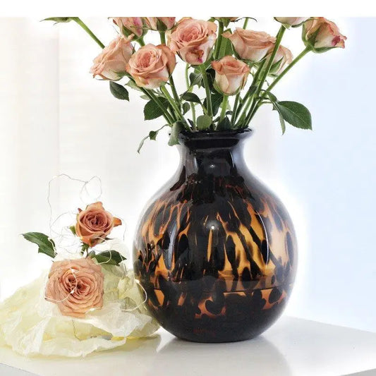 Amber Glass Vase Hydroponic Flower Pots Desk Decoration Artificial Flower Decorative Floral Arrangement Modern Home Decor Vases