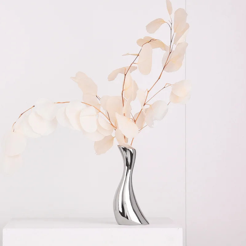 Ceramic Vase Electroplated Silver Table Dry Flower Flower Arrangement Flower Model Room Bookcase Decoration Soft Decoration