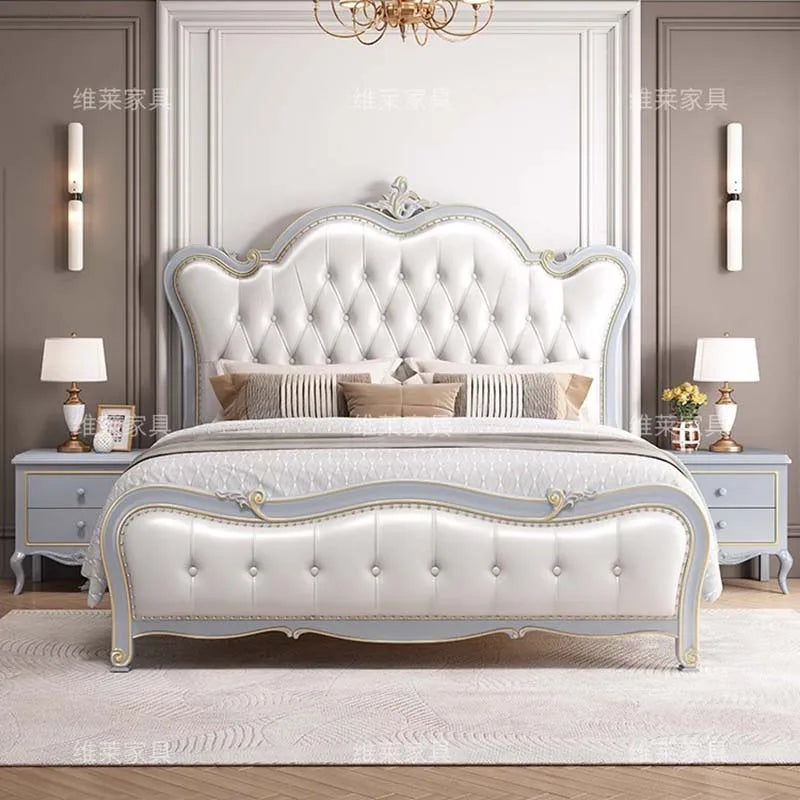 European Marriage Bed Luxury Aesthetic Wood Queen Size Bedroom Bed Modern Storage Cama Casal Multifuncional Home Furniture