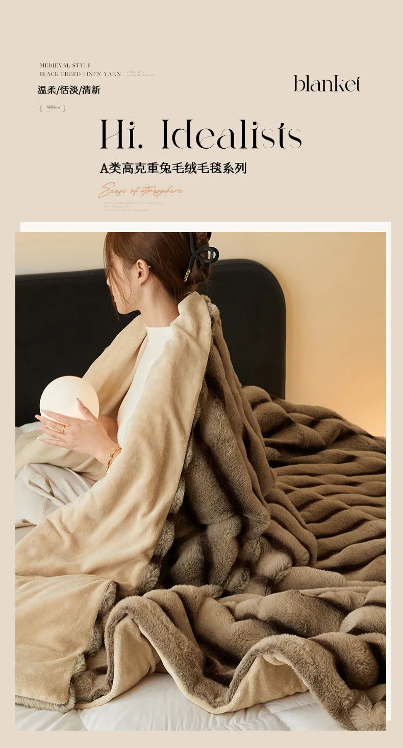 Imitation Rabbit Fur Plush Blanket Throw Blankets for Bedroom Hotel Travel Winter Warm Bedspreads Super Soft Sofa Beds Blanket