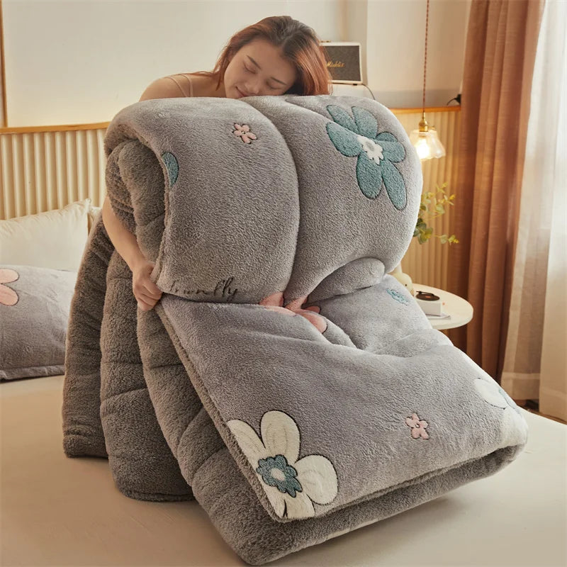 Thickened Winter Blanket Quilt Lamb Wool Double Layer Thick Warm Blanket 150/180/200 Comforter Throw Blankets for Beds