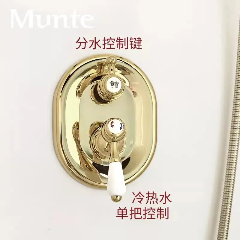 Luxury Brass Gold Bathroom shower faucet set Wall Mounted Top Quality Hot cold water shower head set 8 inch Top Shower sprayer