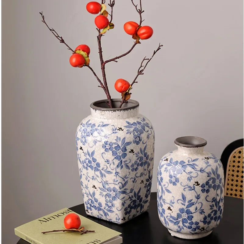 Light Luxury High-end Flower Vase Blue White Ceramic Home Decor Do Old Plant Vase Living Room Senior Sense Hydroponics Vase