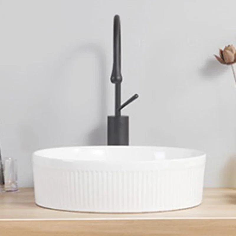 Bathroom Washbasin White Ceramic Basin Modern Minimalist Countertop Vessel Sink 36cm Mini Round Bowl Basin With Faucet Sets