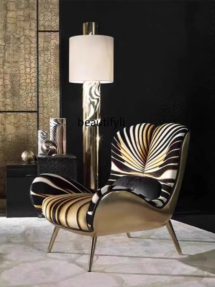 Italian Light Luxury Armchair New Tiger Pattern Classical Leisure Chair Armrest Villa Living Room Art furniture