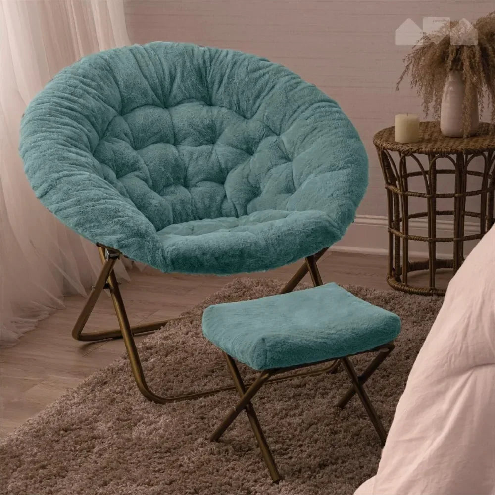 Chairs Cozy Chair with Footrest Ottoman/Faux Fur Saucer Chair for Bedroom Large Furniture Leisure Living Room Chairs