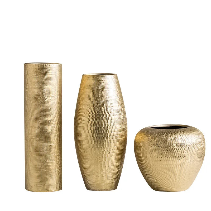 Electroplated Gold Vase Ceramic Ball Flower Vases Modern Art Pot for Interior Home Living Room Office Decoration Gifts