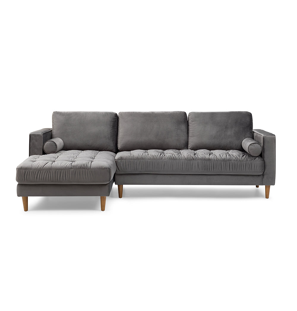 Bente Tufted Velvet Sectional Sofa - Grey-0