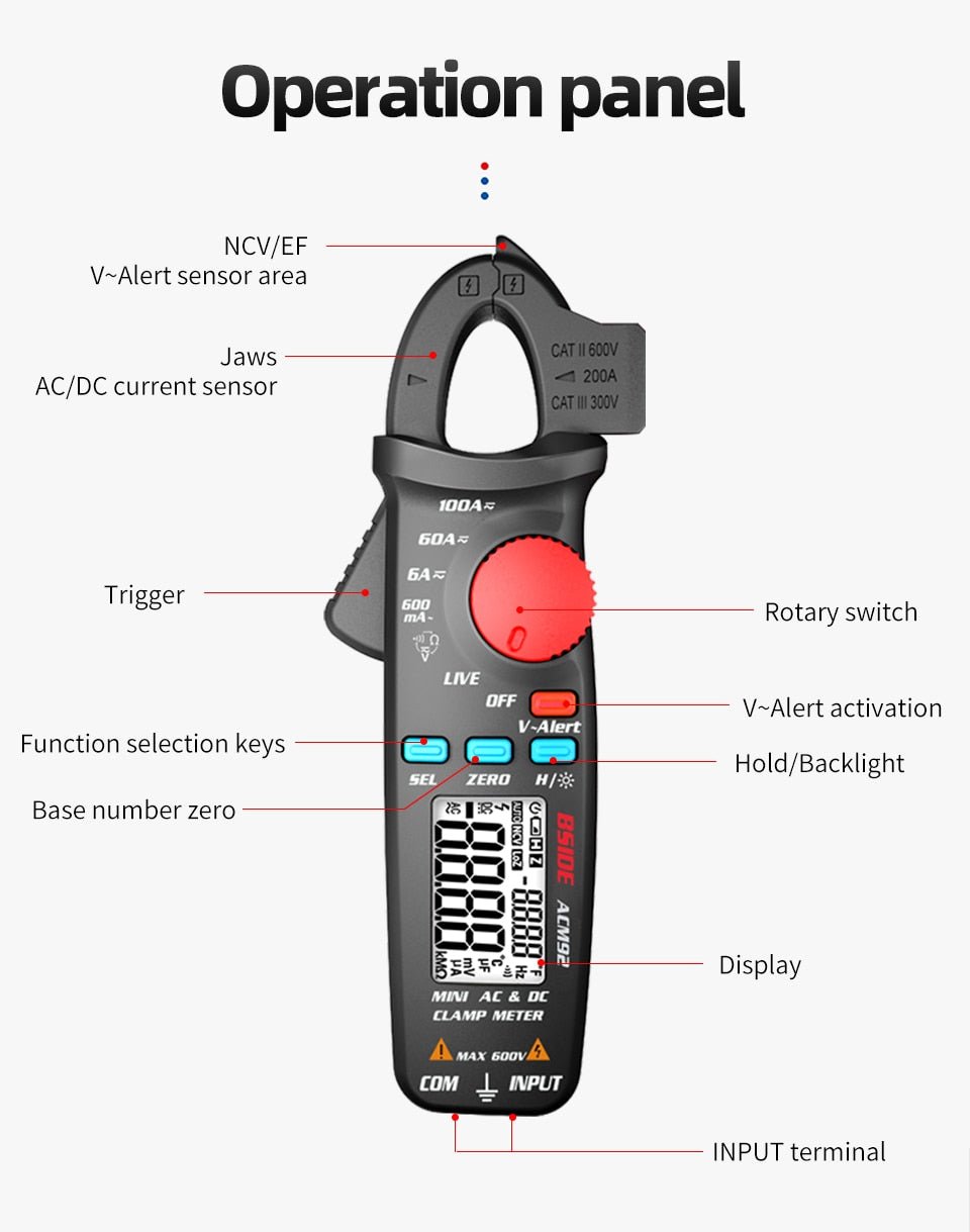 Digital Clamp Meter Multimeter ACM92 91 DC AC Current 100A 0.1/1mA Car repair Ammeter voltage Ohm Hz NCV Continuity Tester-2