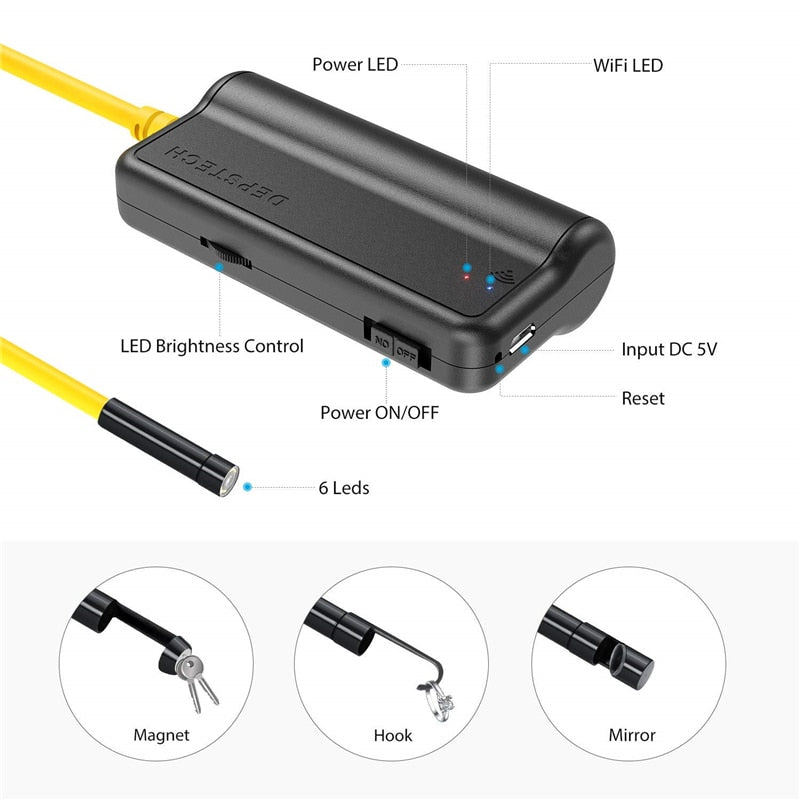 8.5mm WIFI Endoscope 5.0MP Zoom Camera IP67 Waterproof Inspection Borescope for Android iOS PC 6 LEDs Adjustable-3