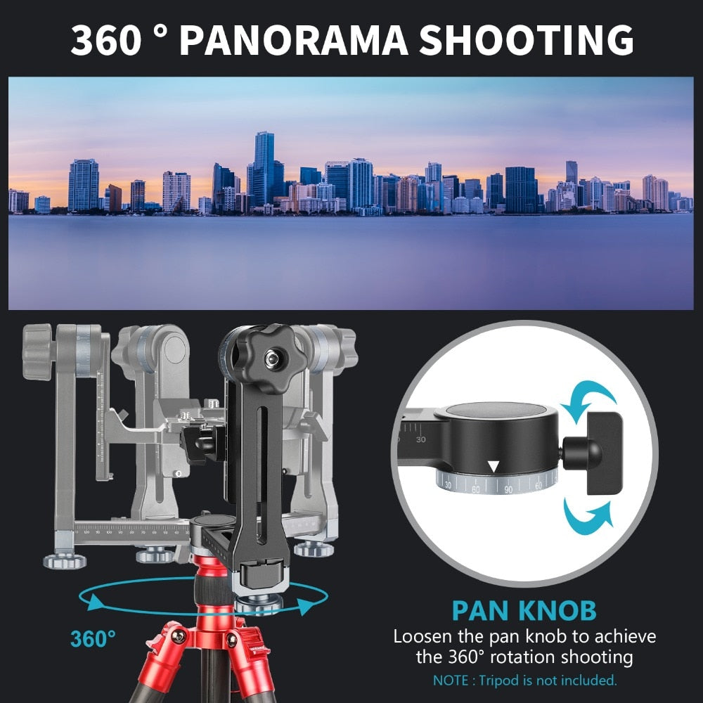 Professional Metal Gimbal Tripod Head 360° Panoramic Head with 100mm Movable Horizontal Axis,Arca-Swiss Standard QR Plate-2