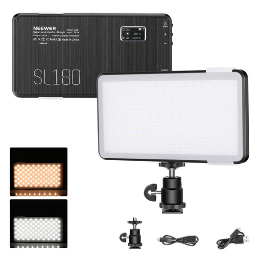 SL180 On-Camera Video Light,Pocket-Size SMD LED/Bi-Color/Dimmable Brightness/CRI95+/Built-in 4000mAh Battery/OLED Display-0